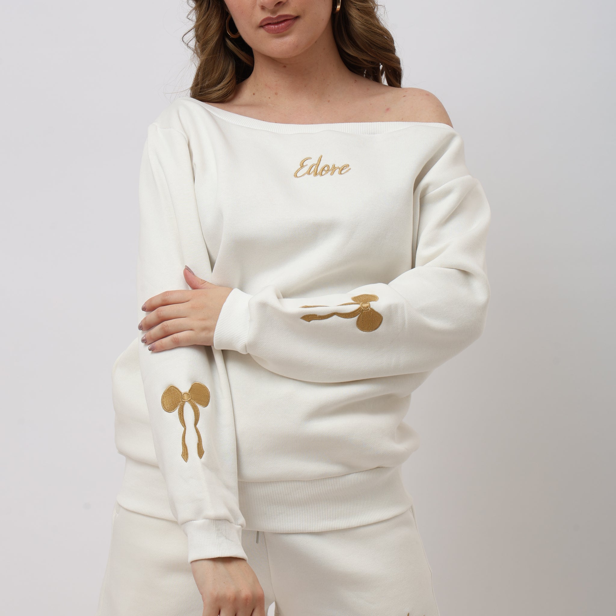 Sorelle Off White Off Shoulder Sweatshirt