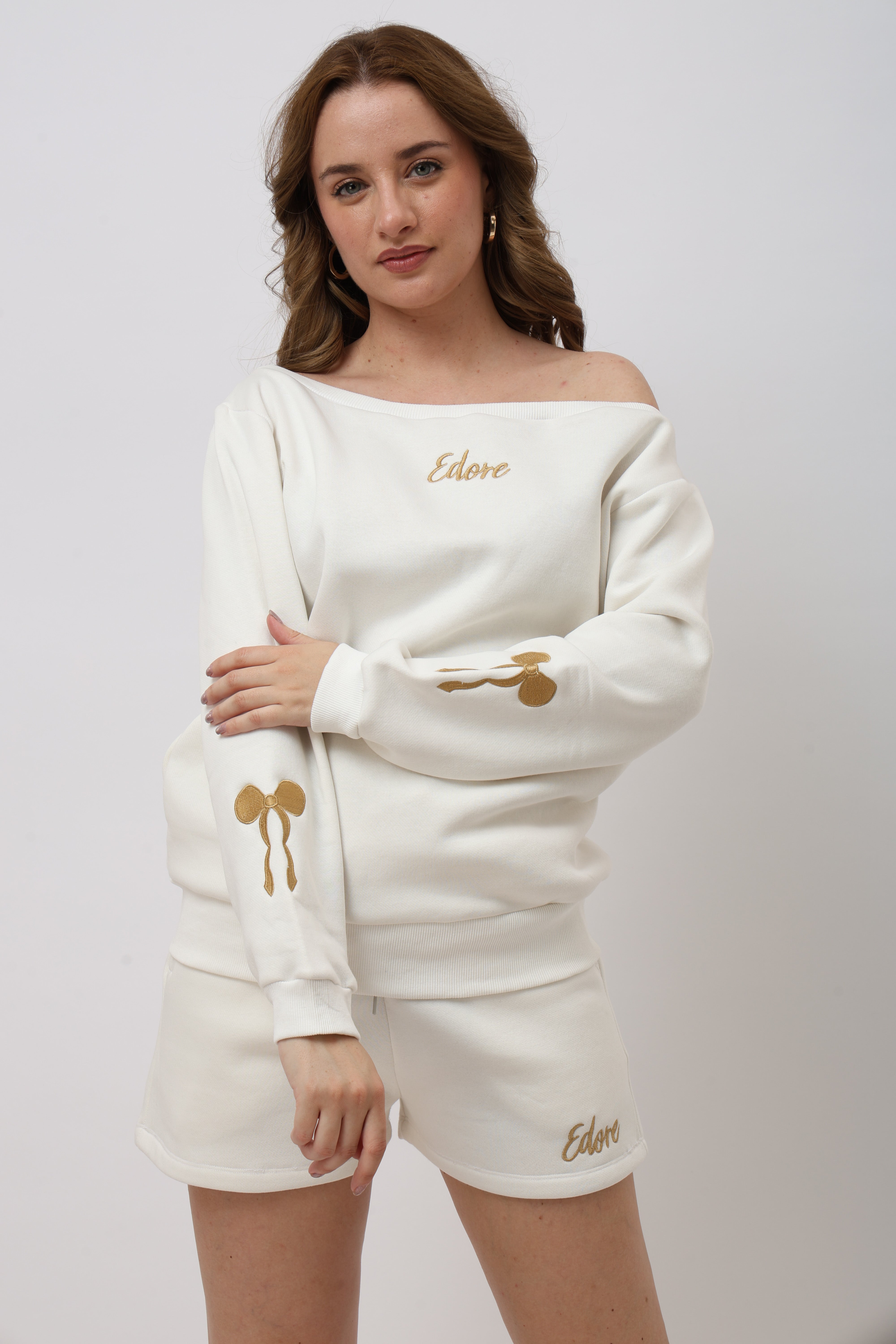 Sorelle Off White Off Shoulder Sweatshirt