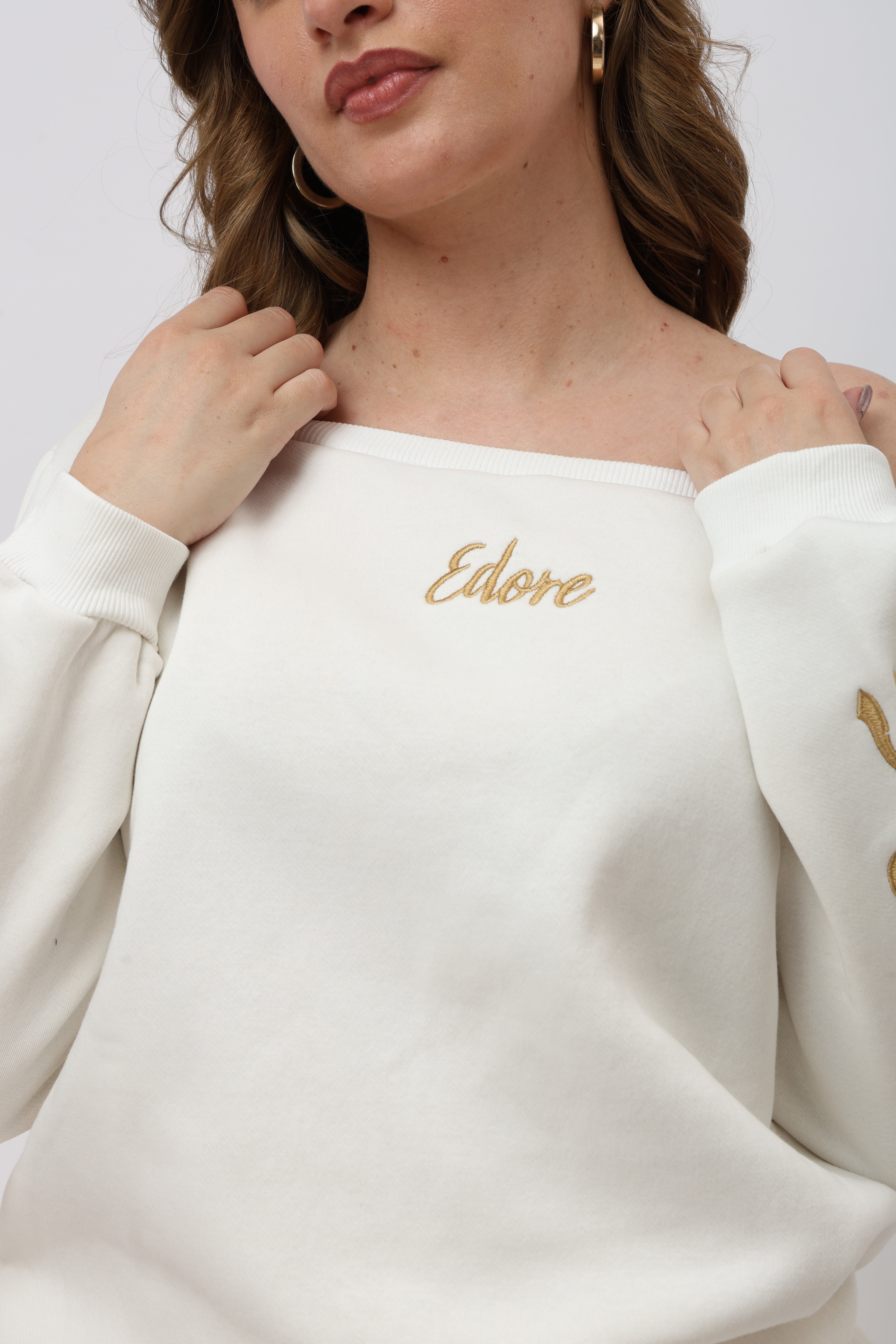 Sorelle Off White Off Shoulder Sweatshirt